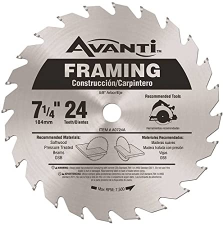 Carbide Framing Saw Blade - 7-1/4in x 24-Teeth - Power Tool Accessories